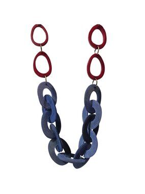 Anju Omala Necklace Natural Horn Red Blue Chunky Oval Link Statement Artisan